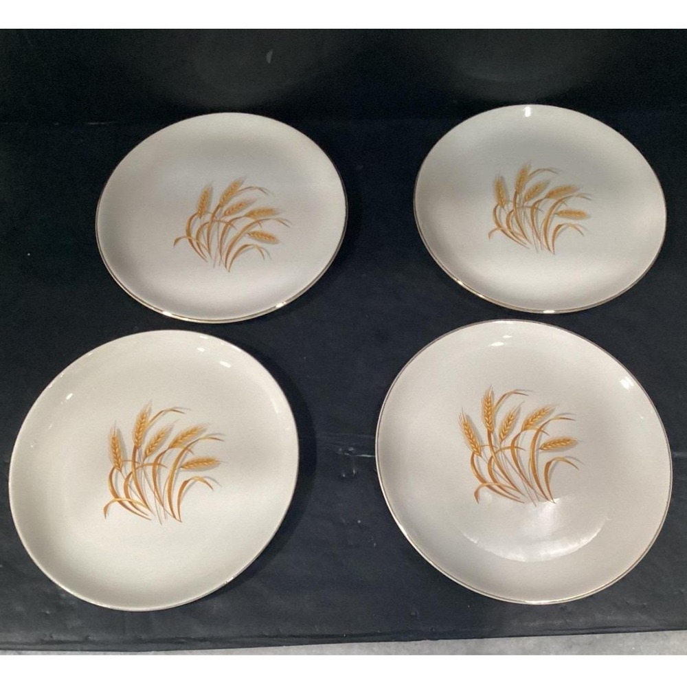 Homer Laughlin Golden Wheat Dinner Plates, Set of 4, Vintage Mid-Century Ceramic - Picture 6 of 11